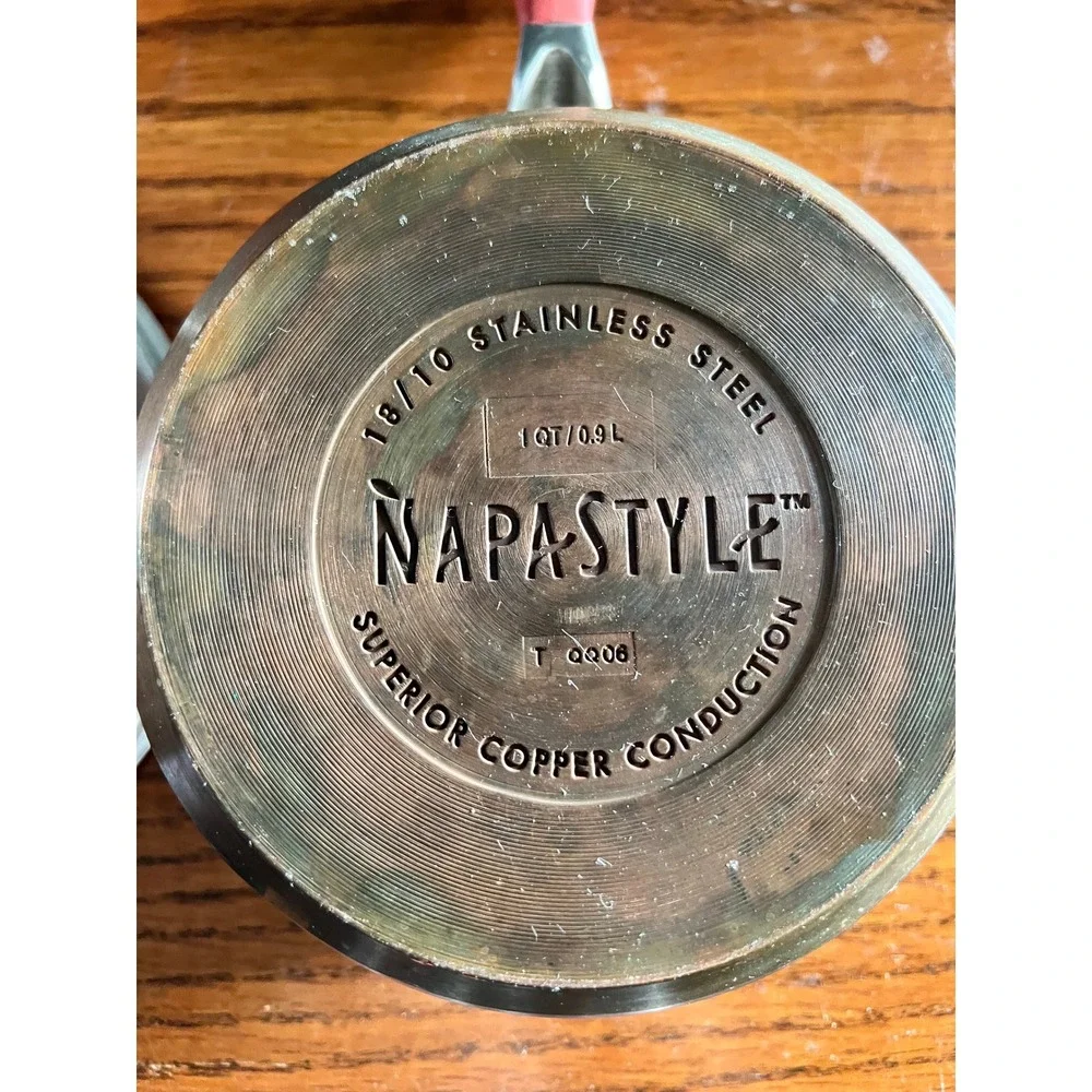 NapaStyle Stainless Steel Copper Bottom Saucepan Pot Set with Lids 3 Piece Red